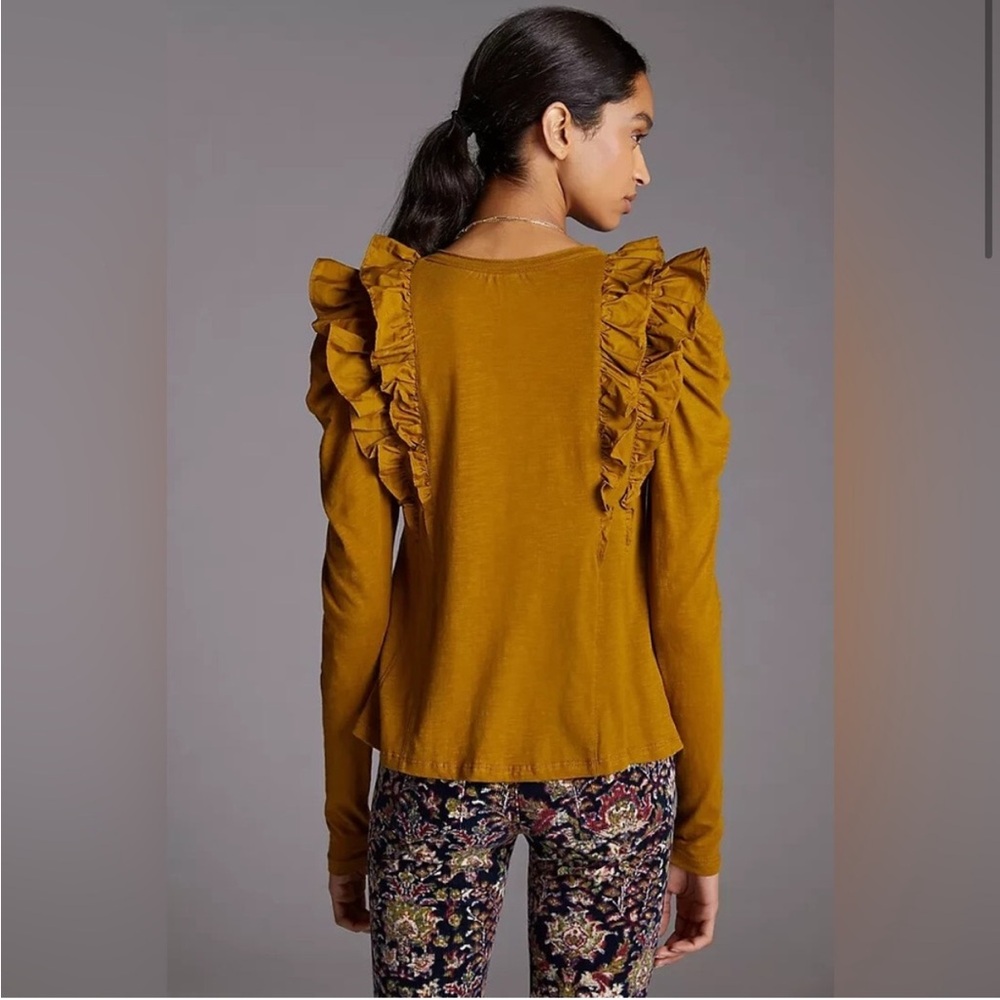 NWT Anthropologie Deep V-ruffle Longs‎ Sleeve Shirt S - Picture 2 of 5